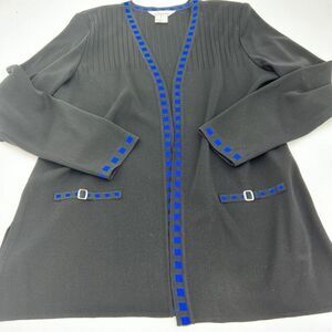 Misook Black Royal Blue Open Cardigan Size Large $420